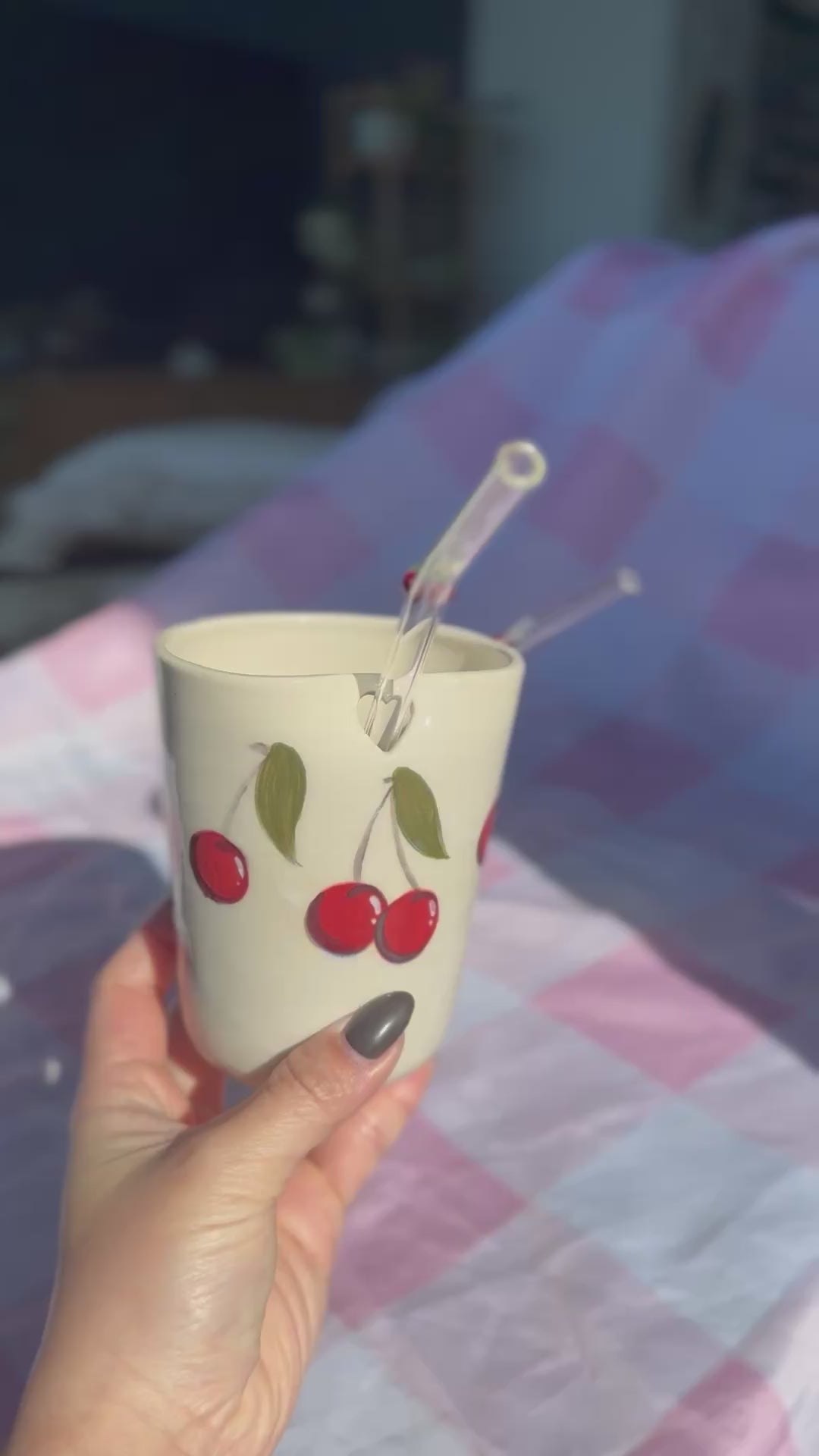 Load video: Cherry Sippy Cup with Cherry Straw